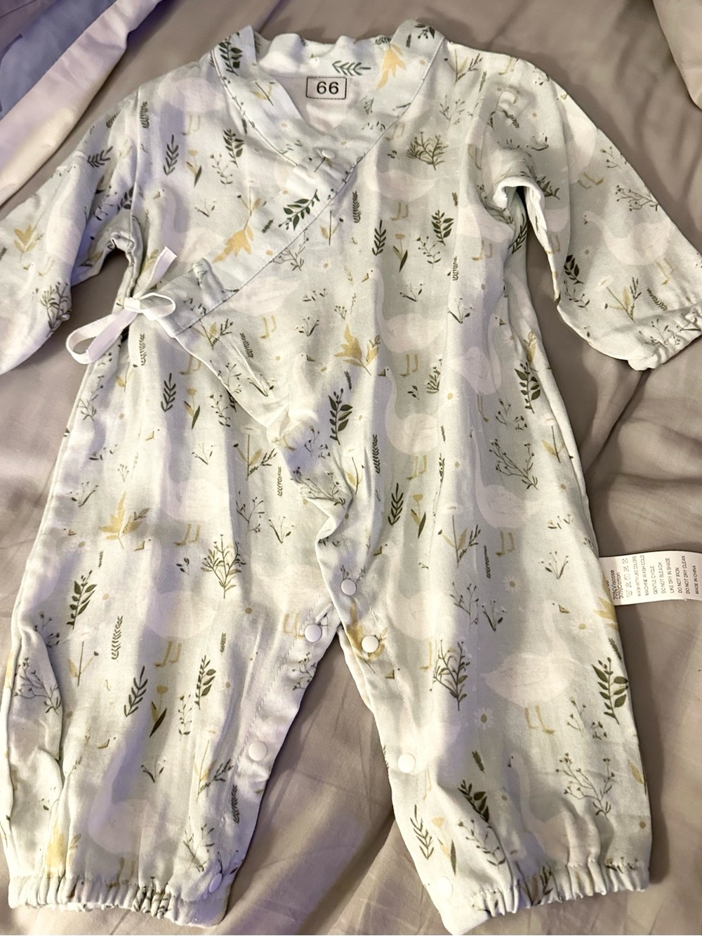 Unbranded Sage Green Baby One-Piece Footie with Nature Print